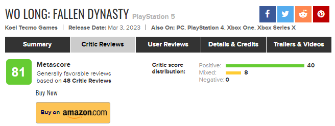 《卧龙：苍天陨落》M站评分解禁 均分81(《卧龙:苍天陨落》攻略)