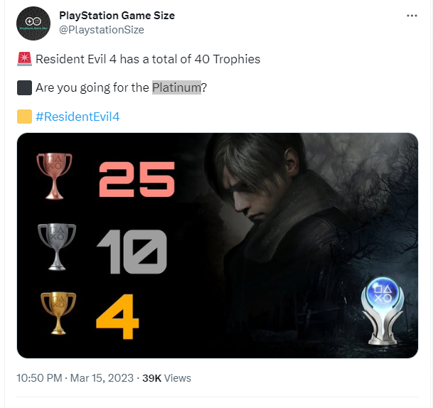 知名爆料人：《生化危机4重制》共有40个奖杯(知名狗仔爆料)