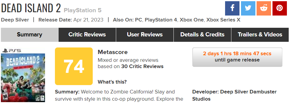 《死亡岛2》媒体评分解禁 M站均分74(《死亡岛2》PC配置需求公布)