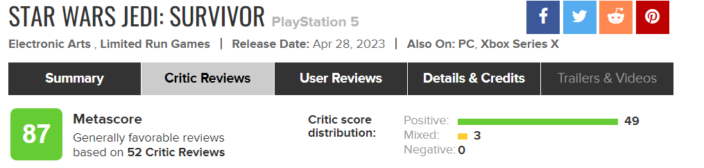 《星球大战绝地：幸存者》评分解禁 M站均分87(星球大战绝地陨落的武士团卡希克)