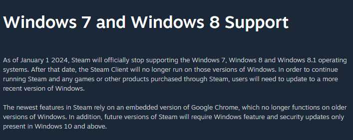 steam将正式停止支持Win7/8/8.1系统