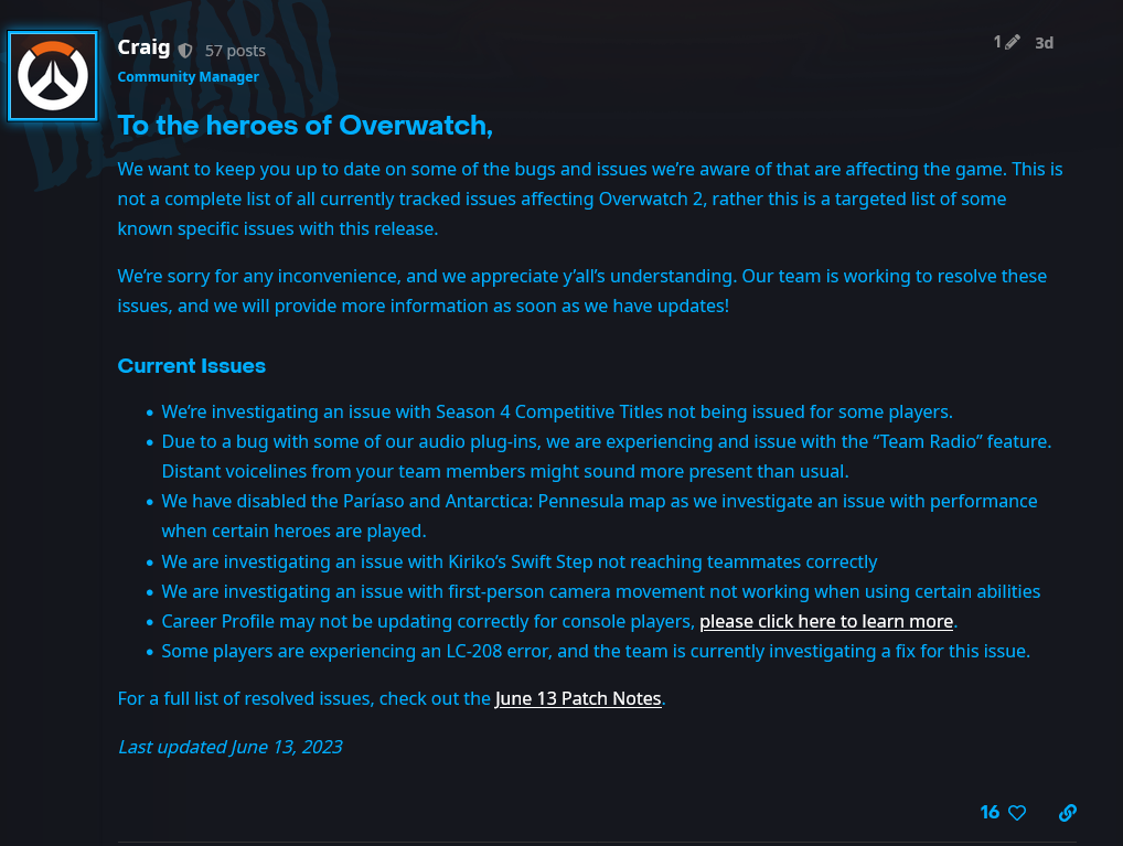 《守望先锋2》灾难不断：2张地图因BUG被禁用(《守望先锋2》官网)