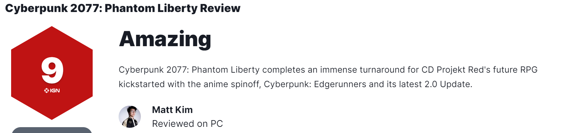 《赛博朋克2077：往日之影》IGN9分达到了三年前的期待(赛博朋克2077手机版下载)