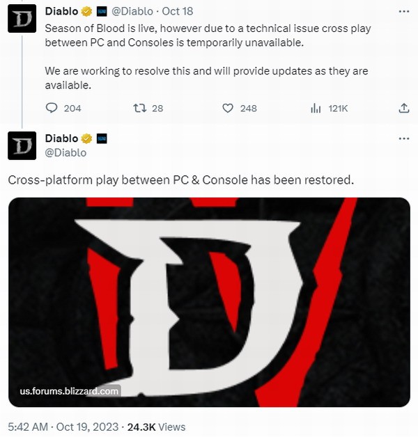 《暗黑4》PC和主机跨平台联机已修复暴雪很努力了(《暗黑4》大量用户无法登录)