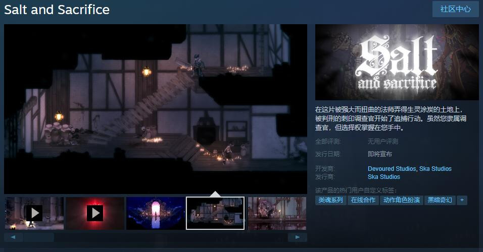 原Epic独占《盐与献祭》steam页面上线支持中文(epic独占是什么意思)