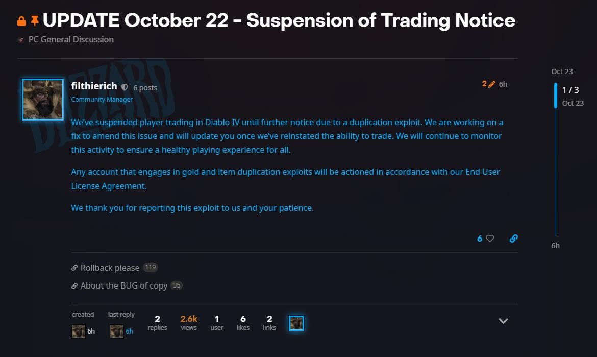 《暗黑破坏神4》再爆复制Bug交易系统已被禁用(暗黑破坏神4游侠流派推荐)