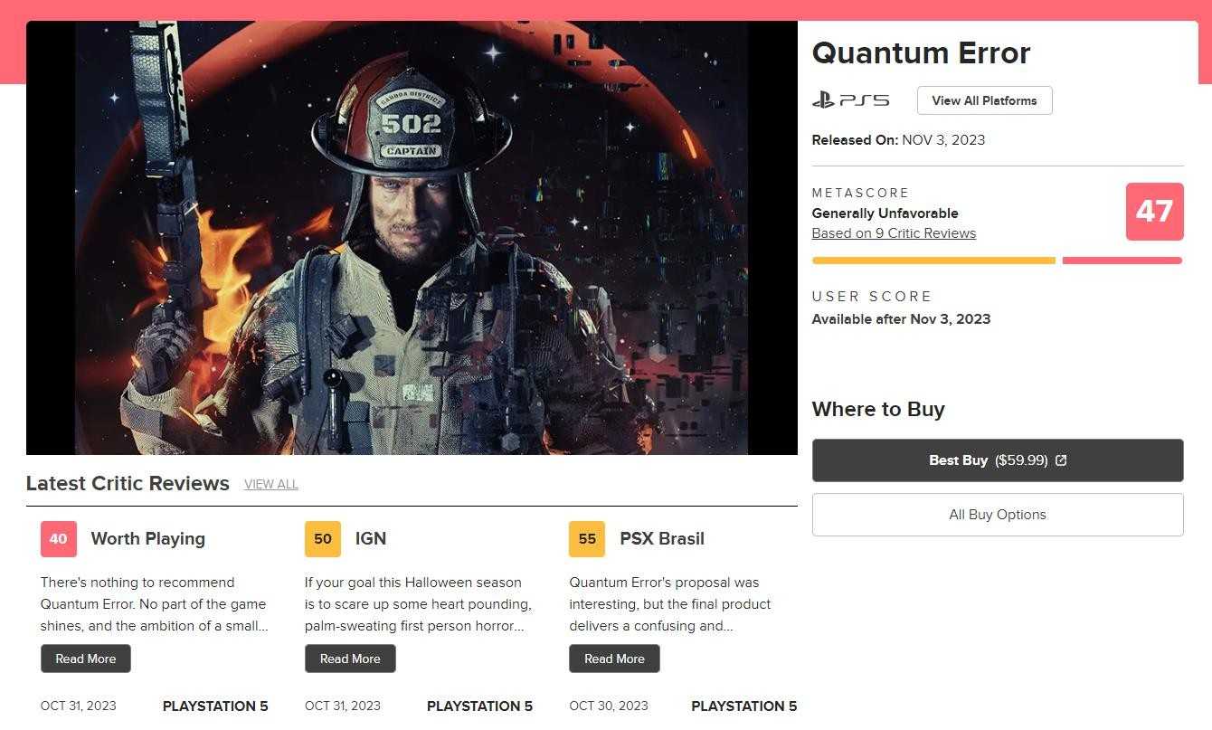 《量子误差》M站均分仅47开发商回应接受批评拒绝辱骂