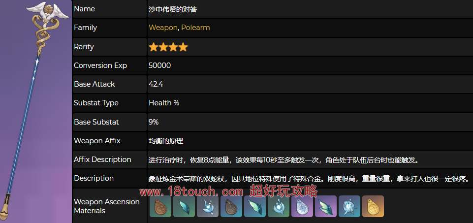 原神沙中伟贤的对答武器属性介绍