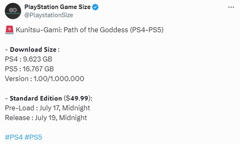 《祇：女神之道》PS4/PS5版容量已公开(女神之礼)